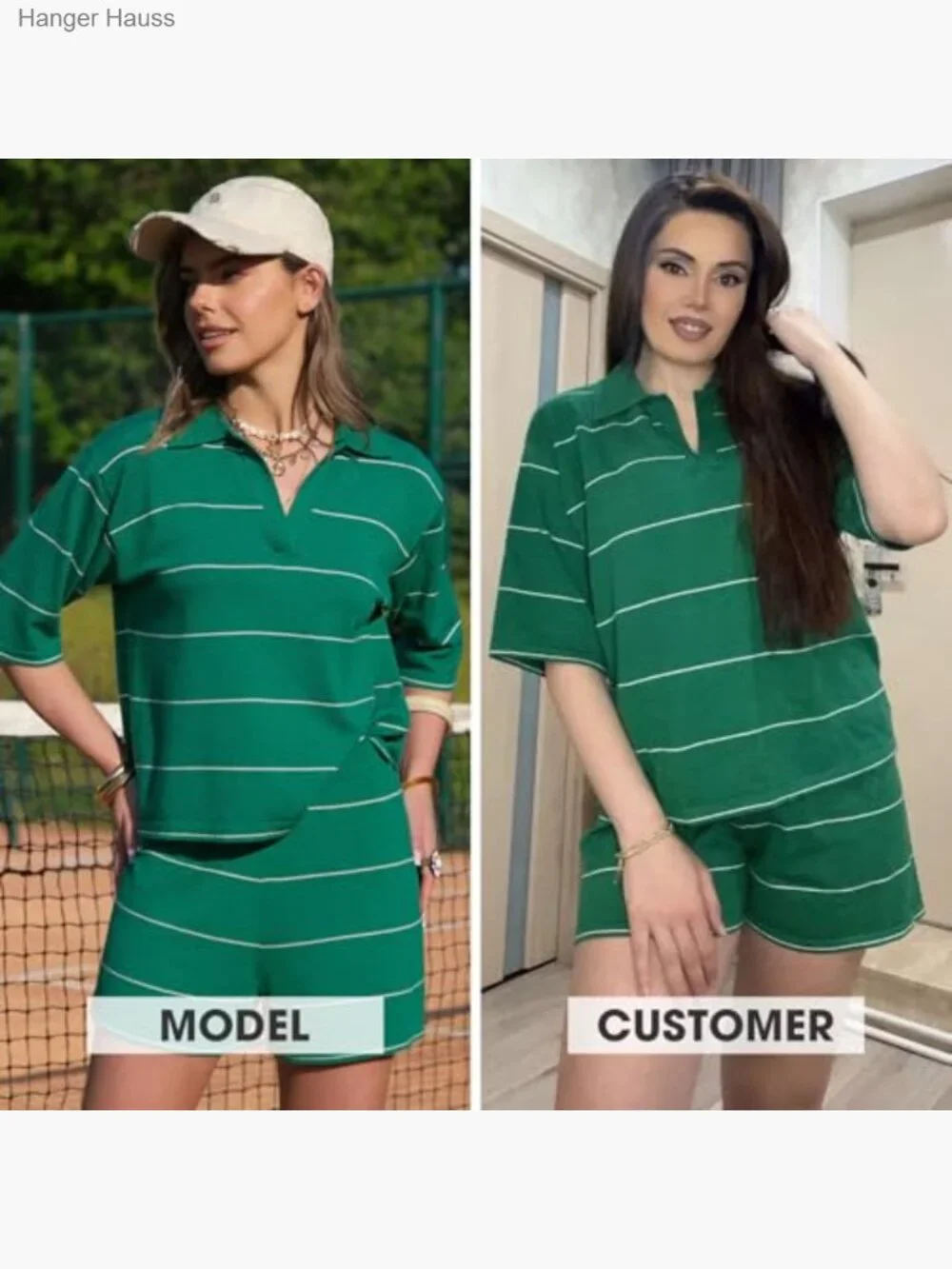 2 Pc Matching Knit Polo Top & Shorts Loungewear Set